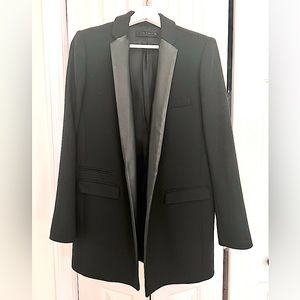 ZARA Women Pre-Owned Sz M Wool Gabardine/ Leather Lapel Combo Blazer Jacket